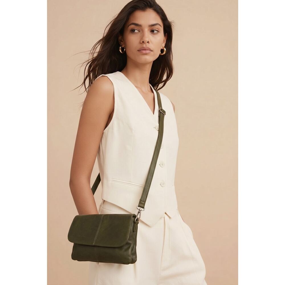 Latico Leathers USA Olive GreenLeather Crossbody Wallet Bag Purse 9"x 6" *read